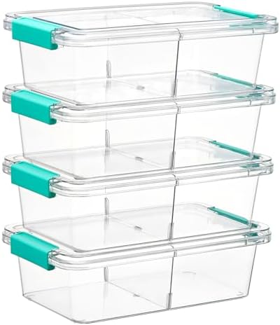 1.5Qt Stackable Clear Pencil Box with Removable Divider — 4…