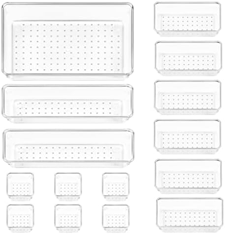 15 PCS Clear Plastic Drawer Organizers Set