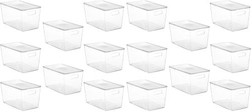 16 Pack Clear Stackable Storage Bins with Lids