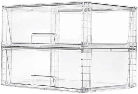 2 Pack Large Clear Stackable Storage Drawers for Closet