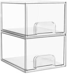 2 Pack Small Clear Stackable Storage Drawers for Desk