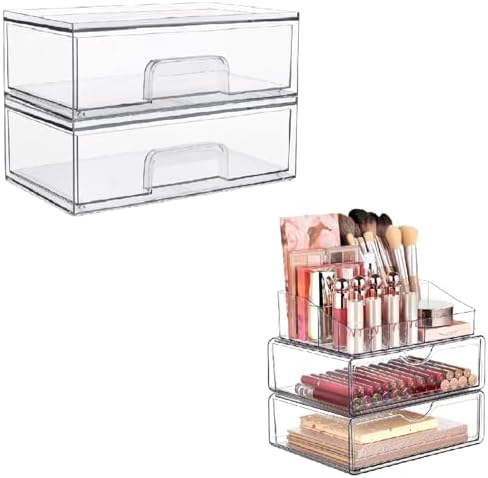 2 Pack Storage Drawers and 3 Tier Makeup Organizer