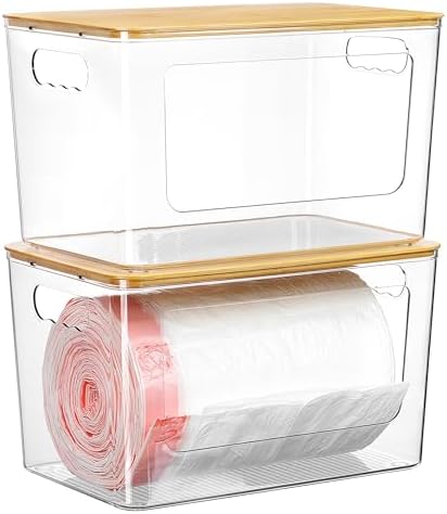 2 Pack Trash Bag Holder with Bamboo Lid