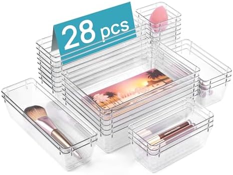 28 Pack Clear Drawer Organizer Bins