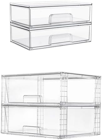 2Pack 12.1''W and 2Pack 15" W Clear Stackable Storage Drawers