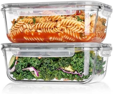 2Pack 1860ml/63oz Large Glass Storage Containers With Lids