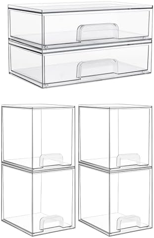 2pack12''W and 4pack 7.6" H Clear Stackable Storage Drawers