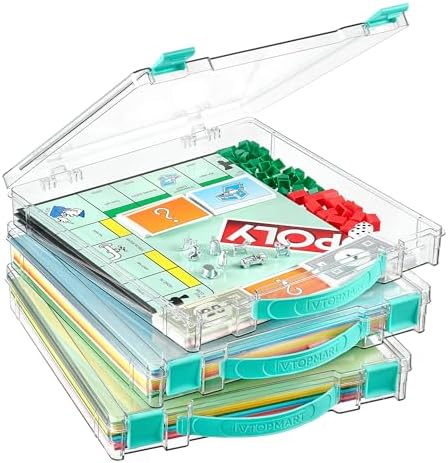 3 Pack Board Game Storage with Handle and Snap-Tight Latch Lid
