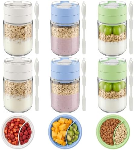 3 Pack Glass Jar and 16 oz Overnight Oats Containers with Lids