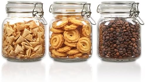 34oz Glass Food Storage Jars with Airtight Clamp Lids — 3 Pack