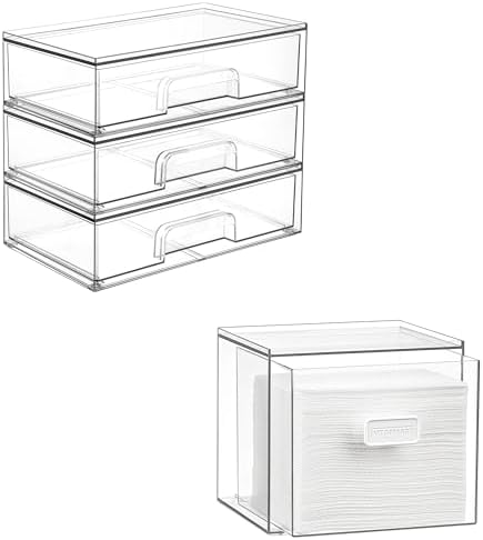 3pack 12.1''W Clear Stackable Storage Drawers and…
