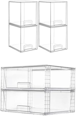 4 Pack and 2 Pack Large Clear Stackable Storage Drawers