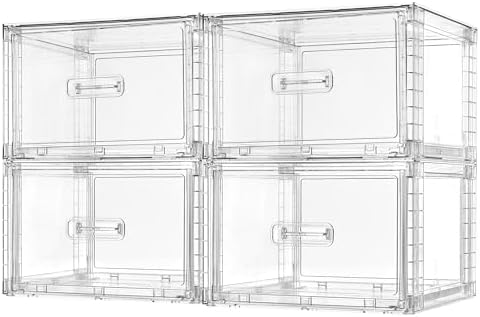 4 Pack Clear Stackable Closet Storage Drawers 15QT
