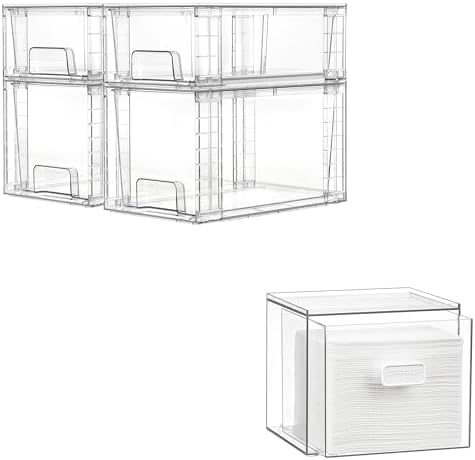 4 Pack Clear Stackable Storage Drawers and Disposable…