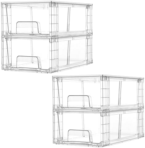 4 Pack Stackable Clear Drawer with Dividers