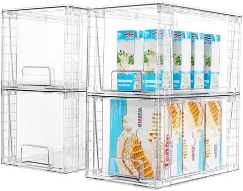 4 Pack Stackable Clear Pantry Storage Drawers