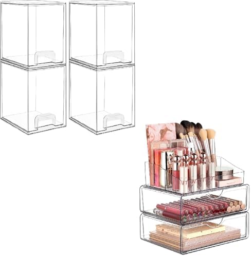 4 Pack Storage Drawers and 3 Tier Makeup Organizer