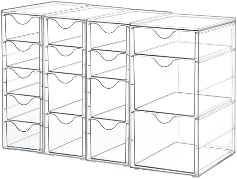 4 Set Acrylic Desk Organizer with 16 Drawers for Office