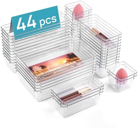 44 PCS Clear Plastic Drawer Organizers Set
