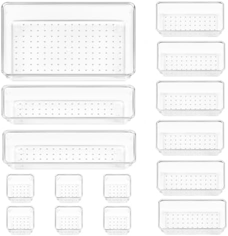 44PCS and 15PCS Clear Plastic Drawer Organizers Set