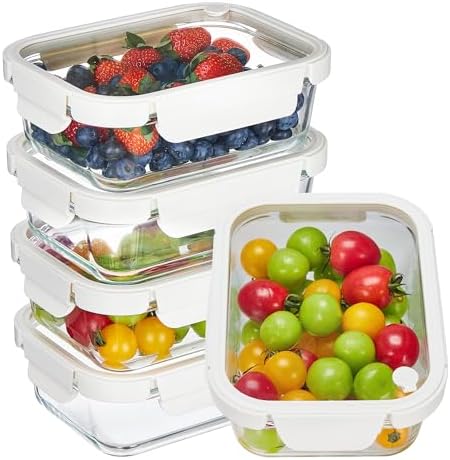 5 Pack 35oz Glass Food Containers with Glass-Lids & Air…