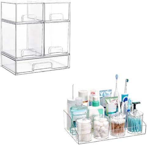 5 Pack Stackable Drawers with 5 Pcs Oral Care Organizer