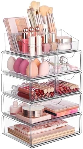 5 Tier Clear Makeup Organizer with 6 Drawers