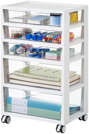 5-Tier Plastic Drawer Storage Rolling Cart with Wheels