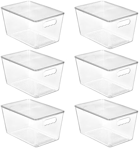 6 Pack Clear Stackable Storage Bins with Lids and Handles