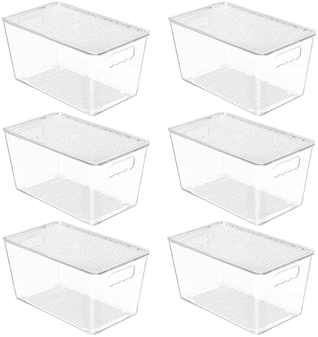 6 Pack Clear Stackable Storage Bins with Lids and Handles