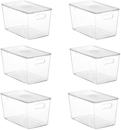 6 Pack Clear Stackable Storage Bins with Lids and Handles