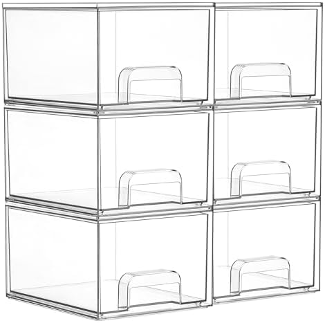 6 Pack Small Clear Stackable Storage Drawers for Desk