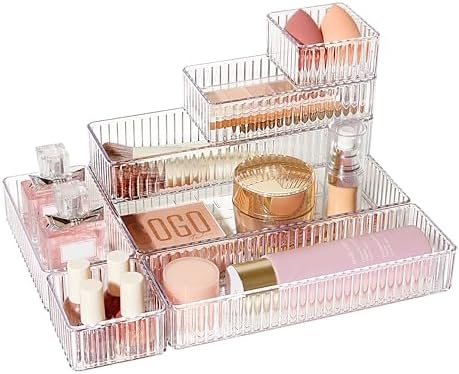 7 PCS Clear Makeup Drawer Organizers Bins