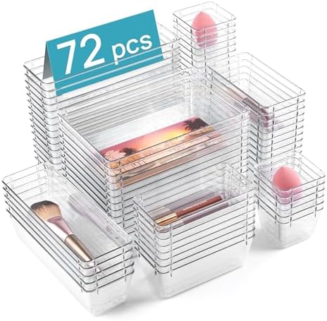 72 PCS Clear Plastic Drawer Organizers Set