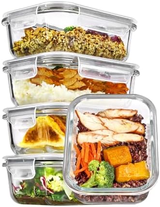 8 Pack and 5 Pack Glass Food Storage Containers with…