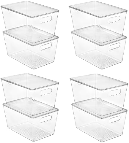 8 Pack Clear Stackable Storage Bins with Lids and Handles