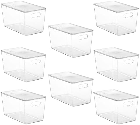 8 Pack Clear Stackable Storage Bins with Lids and Handles