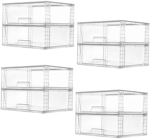 8 Pack Large Clear Stackable Storage Drawers for Closet
