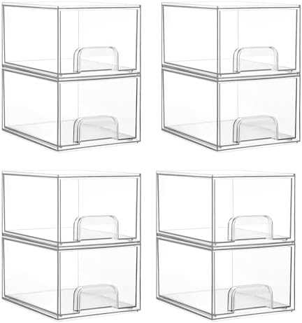 8 Pack Small Clear Stackable Storage Drawers
