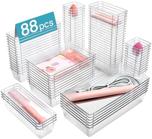 88PCS Clear Plastic Drawer Organizers Set