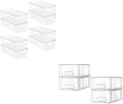 8pcs Clear Organizers and Storage Bins with Lids and 4…