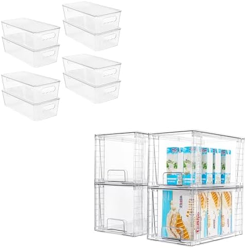 8pcs Clear Organizers and Storage Bins with Lids and 4Pack…