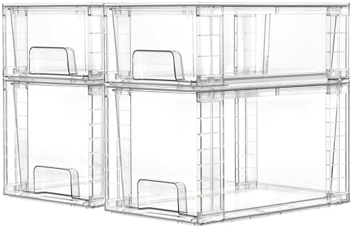 Clear Stackable Storage Drawers — 4 Pack