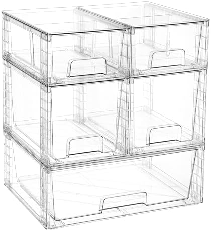 Clear Stackable Storage Drawers — 5 Pack