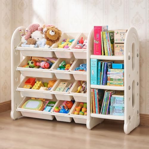 Kids Toy Storage Organizer with Bookshelf for Playroom